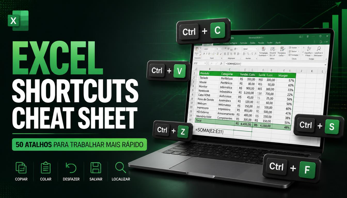Excel Shortcuts Cheat Sheet: 50 Atalhos Úteis Excel shortcuts cheat sheet com atalhos do Excel para Windows e Mac